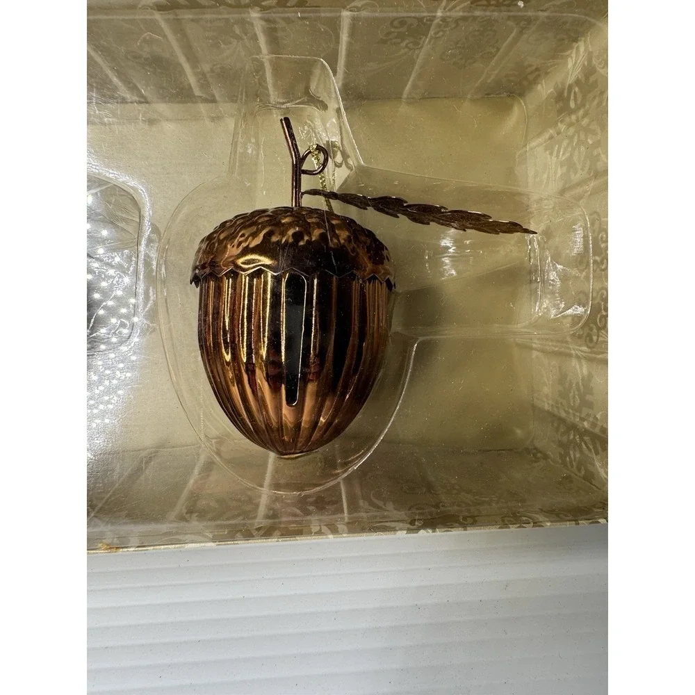 Set of 6 Metal Acorn Bell Ornaments Bronze Copper Fall Thanksgiving NEW